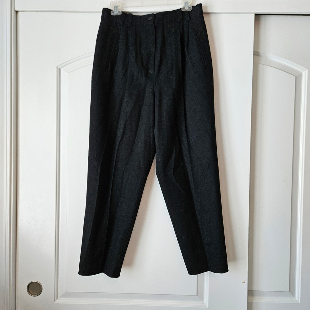 Vintage Norton McNaughton 100% Wool Dress Pants Pleated High Waist Black Classic - Picture 2 of 7